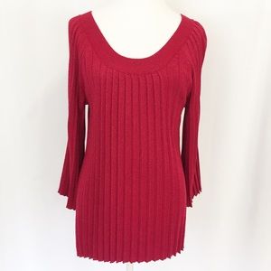 NY COLLECTION PLEATED RED SPARKLE SWEATER SIZE L